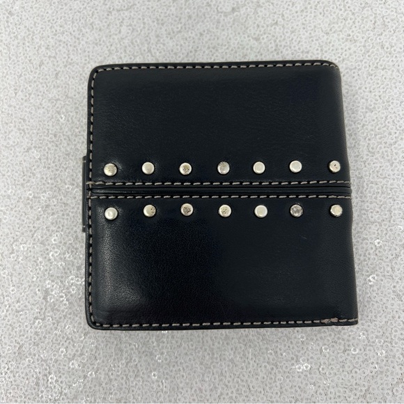 Michael Kors Black Leather Studded Compact Wallet | Snap Closure - Picture 1 of 15